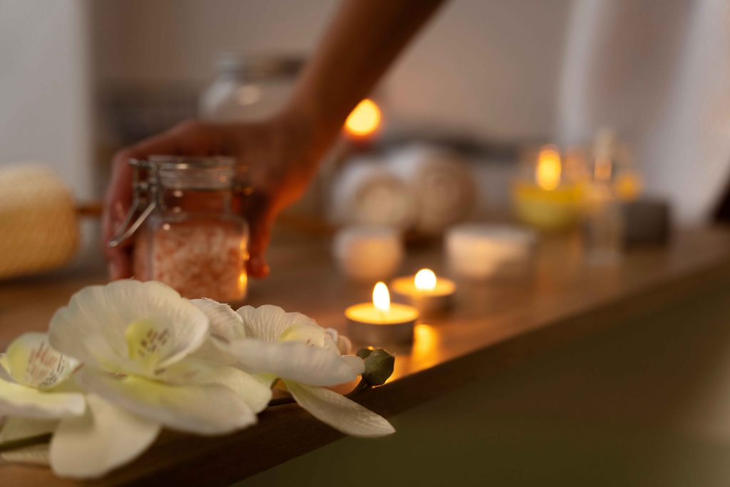 woman taking bath salt put some water before taking bath 11zon